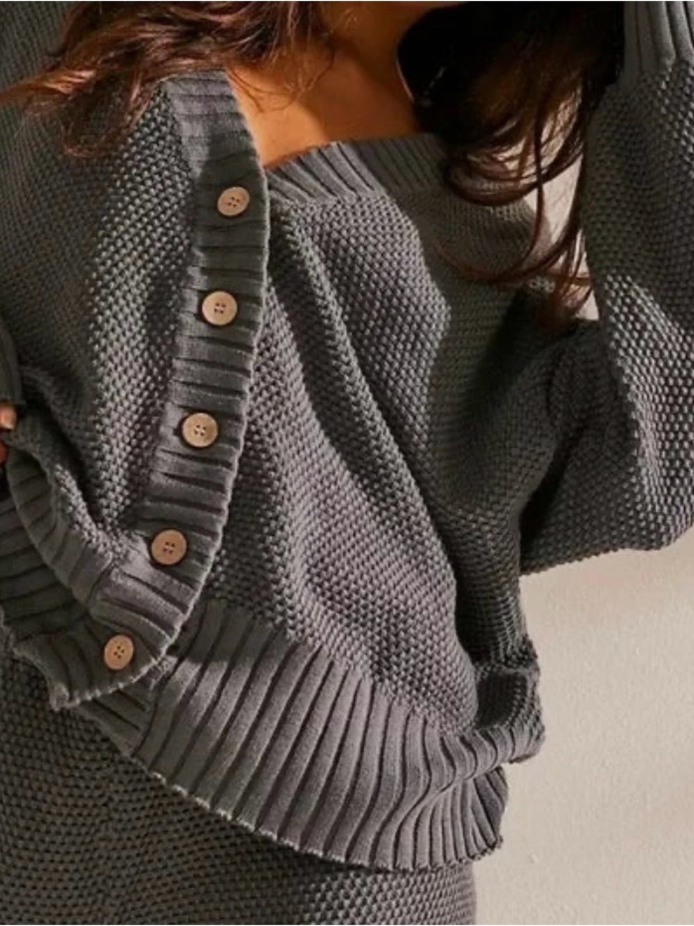 Free People FP Beach Hailee Waffle Knit Cardigan Gray NWT Size S